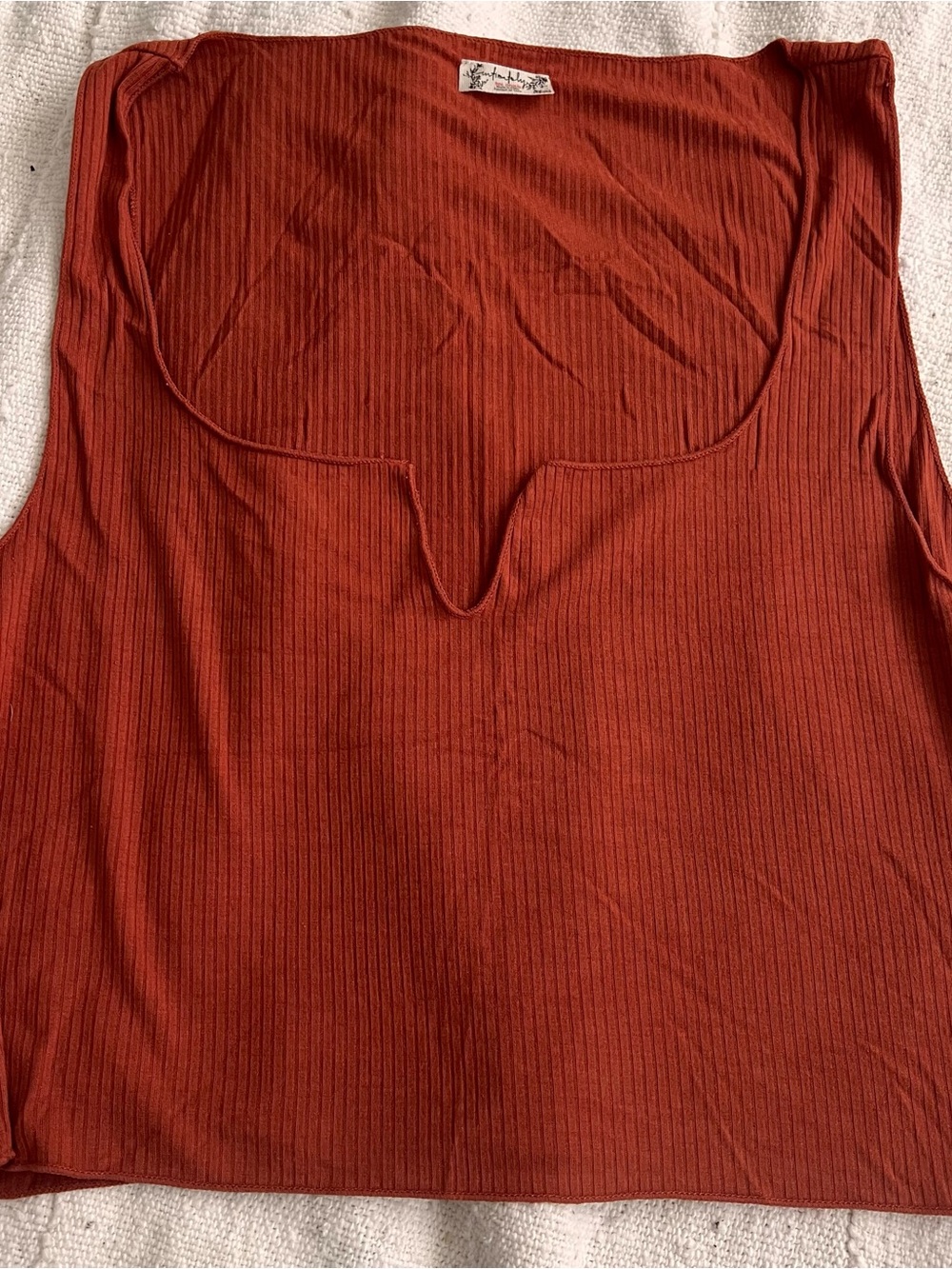 Free People Ribbed Notch Scoop Tank - Rust Orange